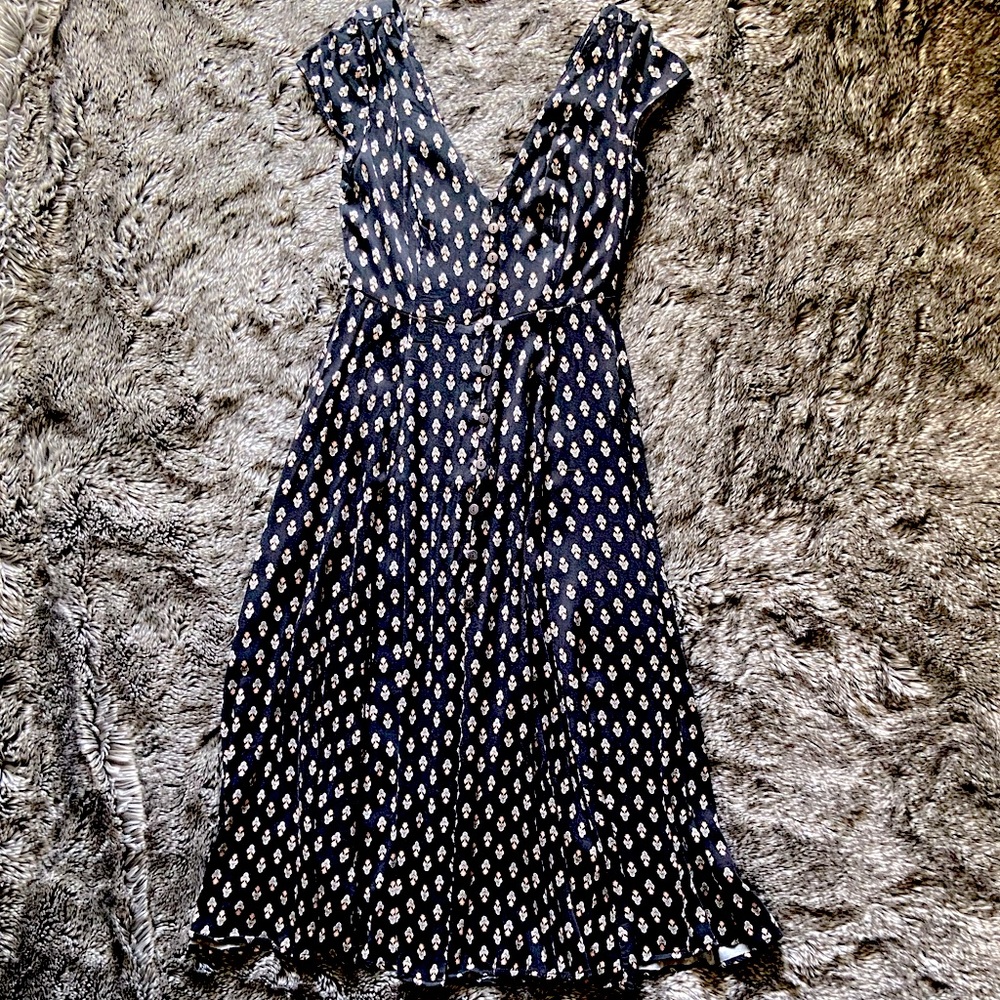 Urban Outfitters Floral Button Front Midi Dress with Front Slit